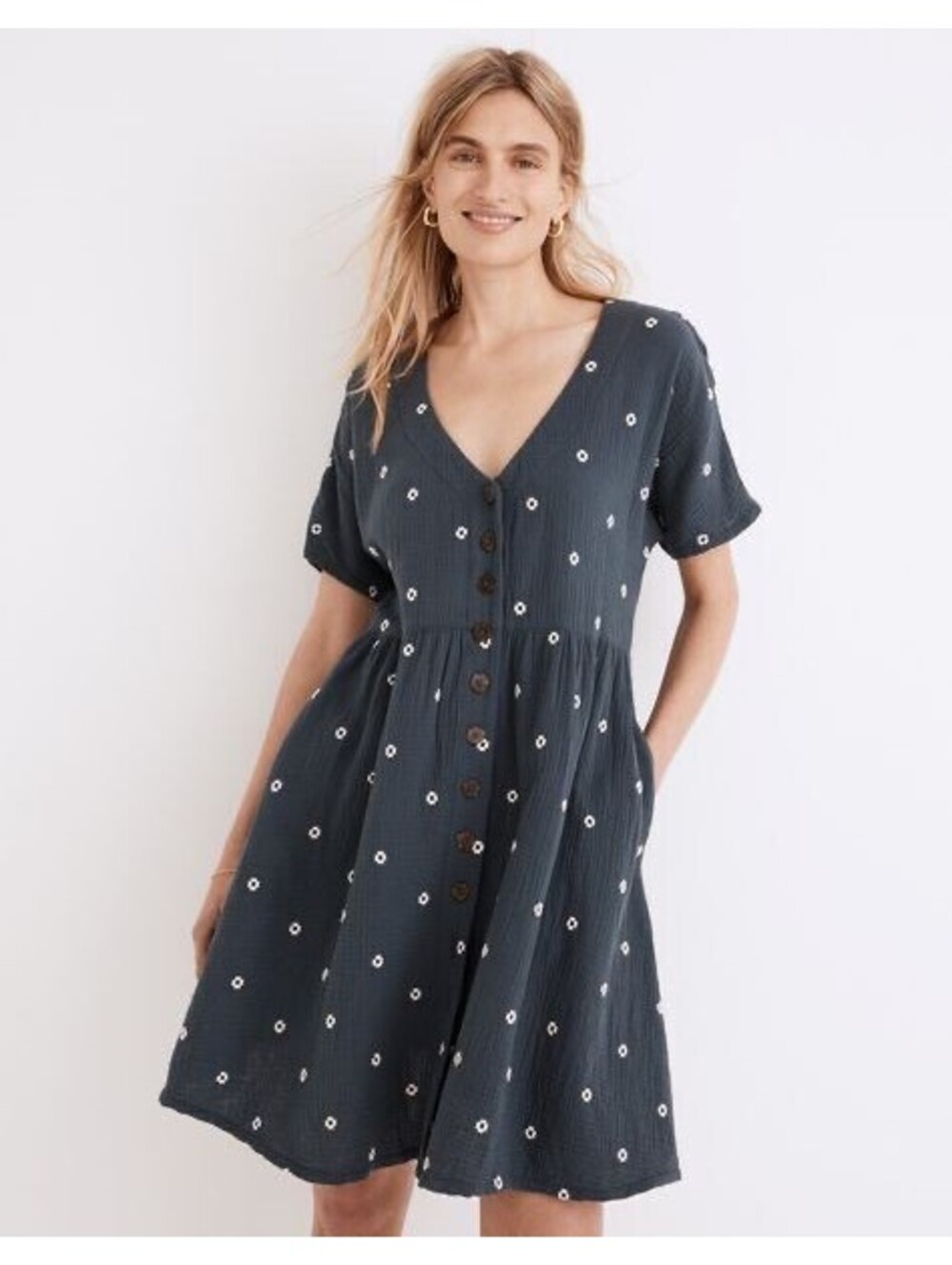 Madewell Lightspun Button-Front Tiered Mini Dress Size Small